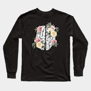 Brain human anatomy,Floral, apricot blond roses, mental Long Sleeve T-Shirt